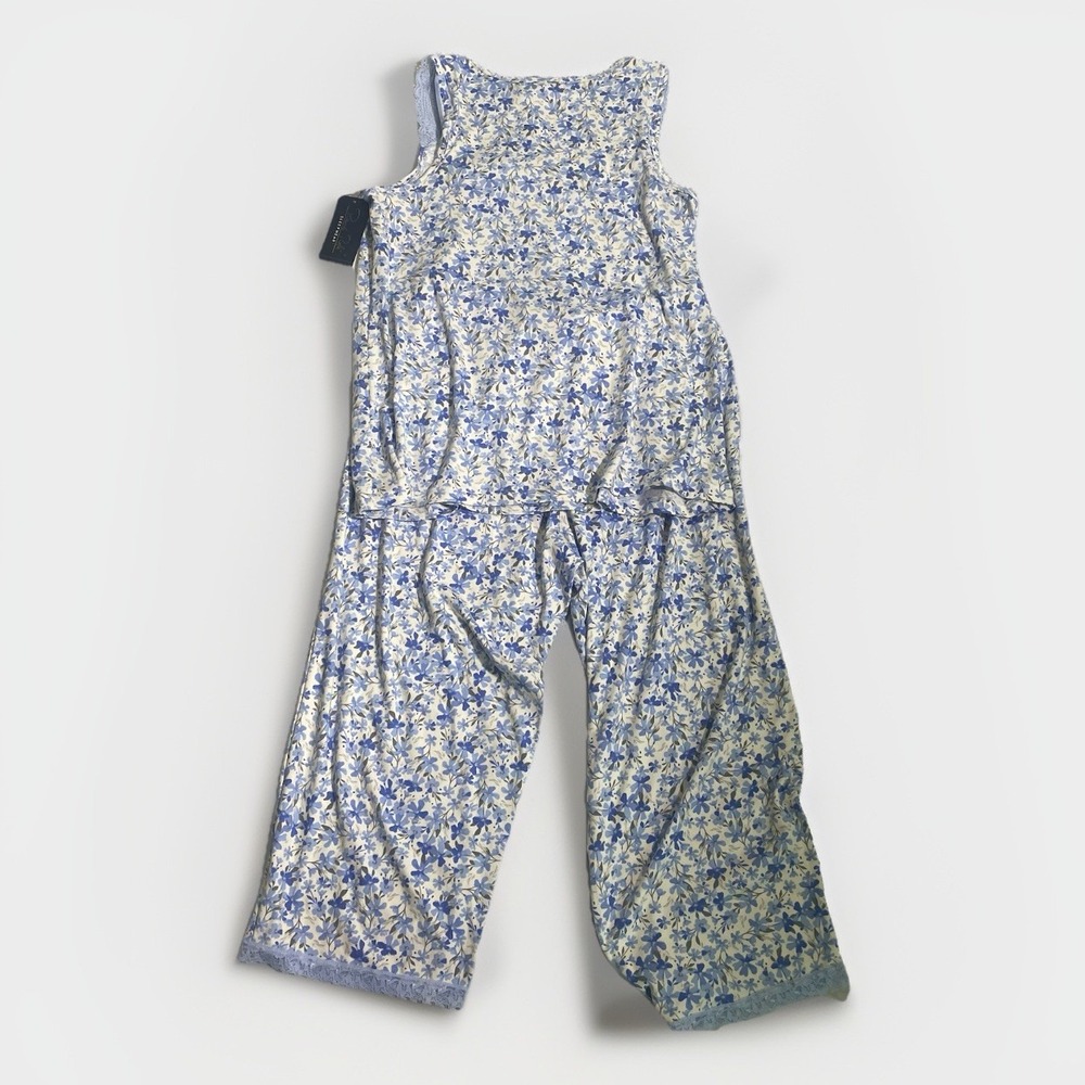 NWT Rene Rolfe 2 Piece Pajama Set Women M Sleeveless Tank W/ Capri's Blue Floral - Picture 9 of 9